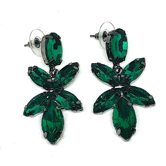 New! Green Crystal Teardrop Statement Earrings - Picture 4 of 6